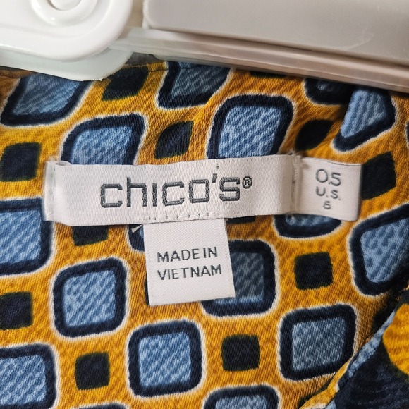 Chico's Top Blouse Women‎ Size 6 Geometric Print Navy Blue Dark Yellow - Picture 4 of 10